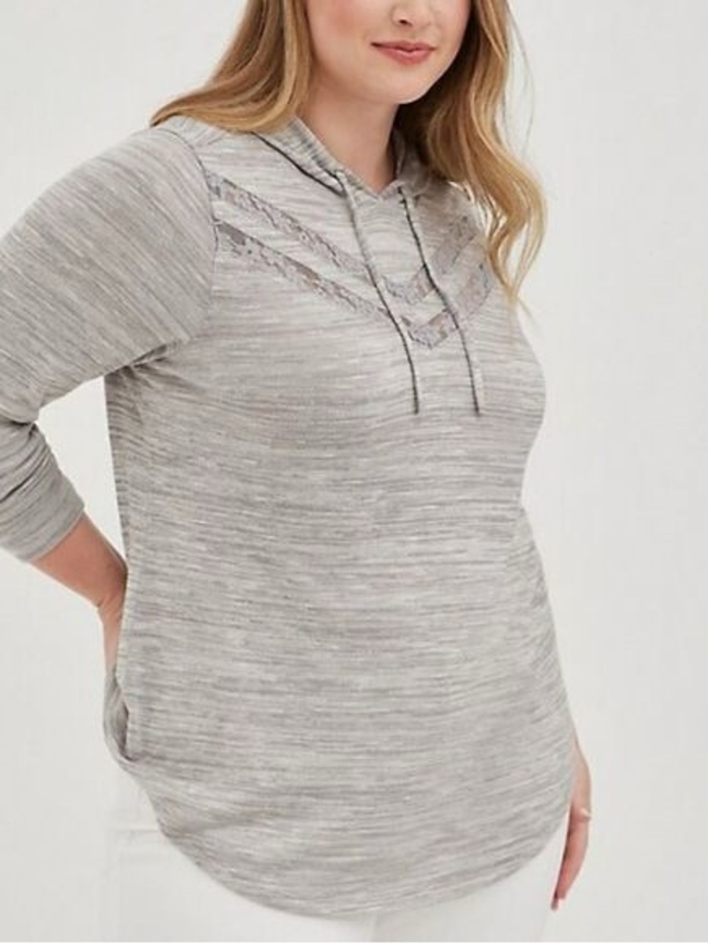 Torrid 2X(18-20) Light Gray Lace-Trim Hoodie Pullover